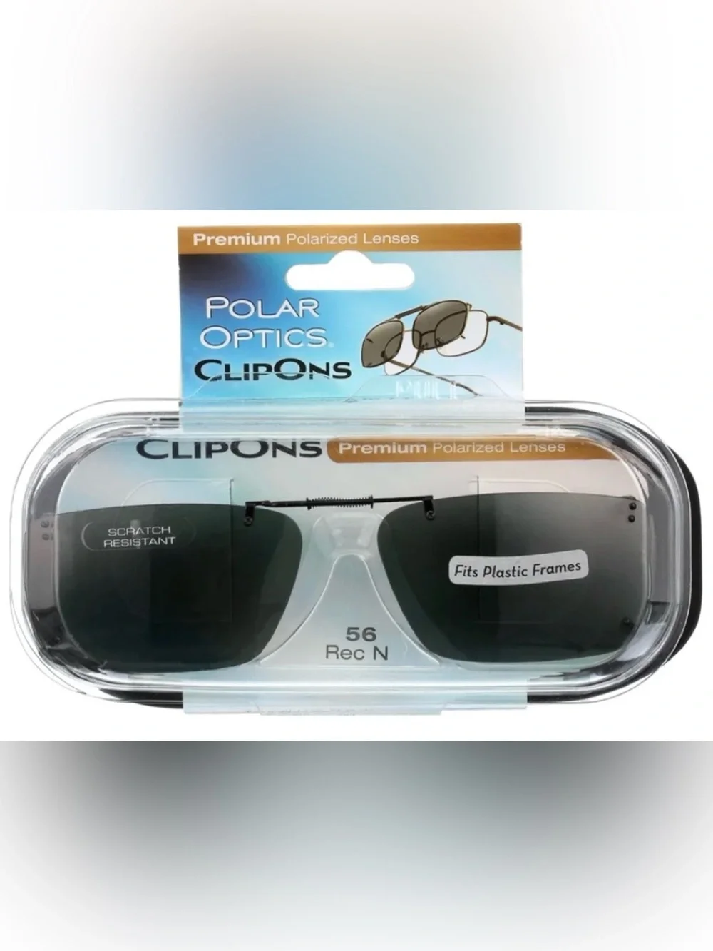 Polar Optics Premium Polarized Flip up DK Gray Square ClipOn Sunglasses 56 Rec N